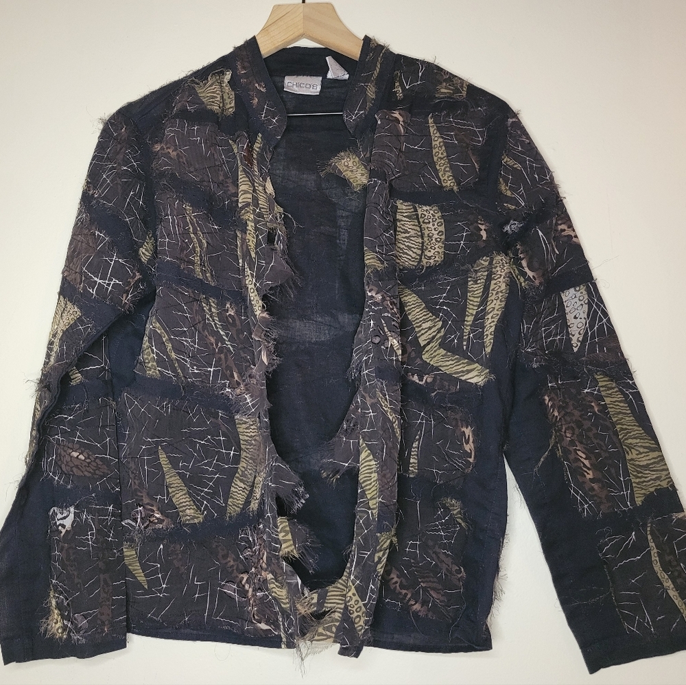 Chicos Animal Print Distressed Patchwork Light Ja… - image 3